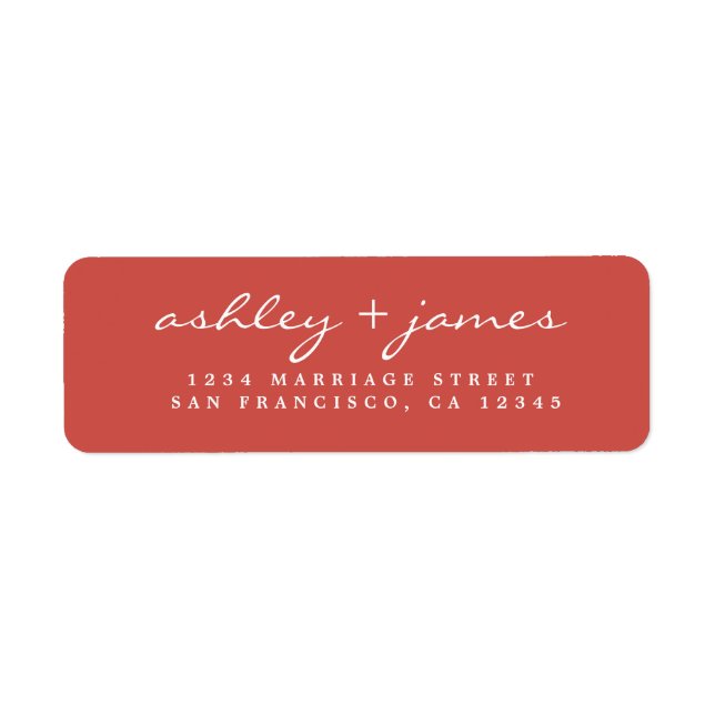 Elegant Script Warm Red Wedding Return Address Label (Front)