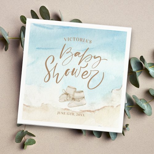 Elegant Script Watercolor Beach Baby Shower  Napkins