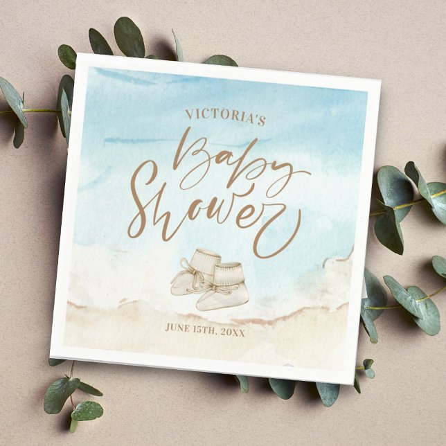 Elegant Script Watercolor Beach Baby Shower  Napkins (Creator Uploaded)