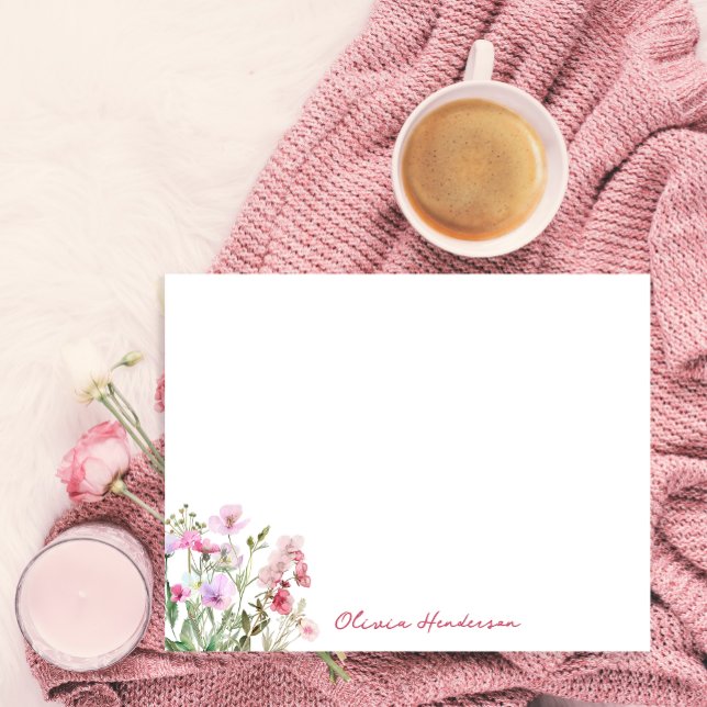 Elegant Script Watercolor Blush Pink Floral  Note Card (Creator Uploaded)