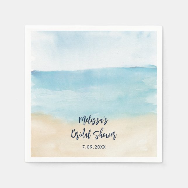 Elegant Script Watercolor Bridal Shower Paper Napkins (Front)