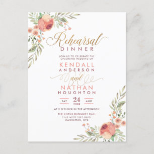 Elegant Script Watercolor Floral Rehearsal Dinner Invitation Postcard