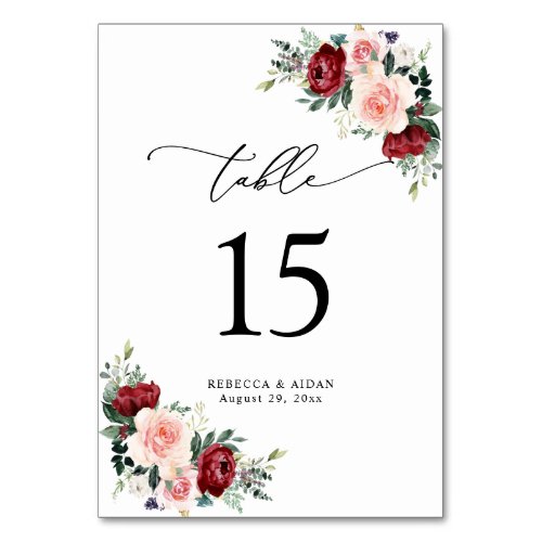 Elegant Script Watercolor Floral Table Number