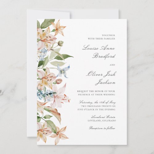 Elegant Script Watercolor Floral Wedding Invitation