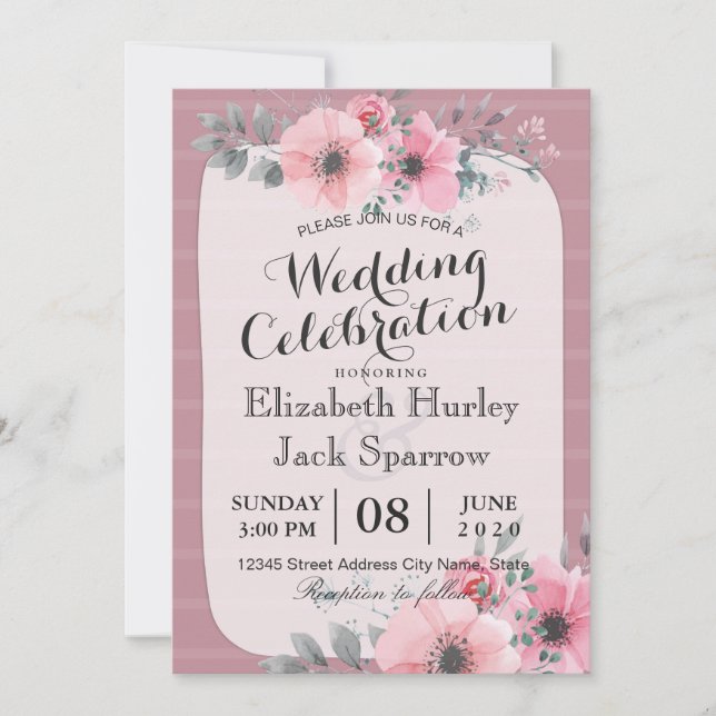 Elegant Script & Watercolor Floral Wedding Shower Invitation (Front)
