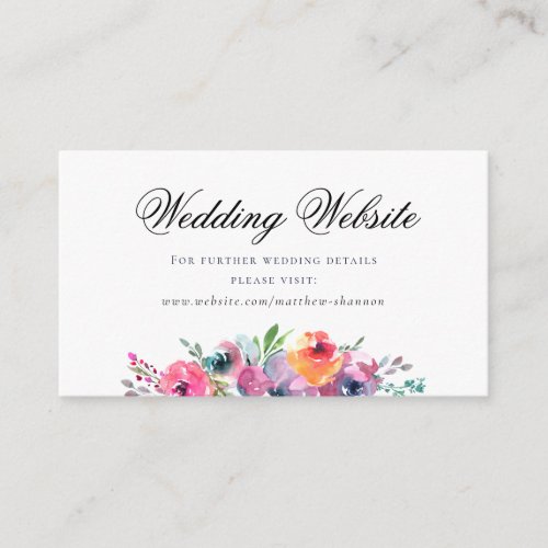 Elegant Script Watercolor Floral Wedding Website Enclosure Card