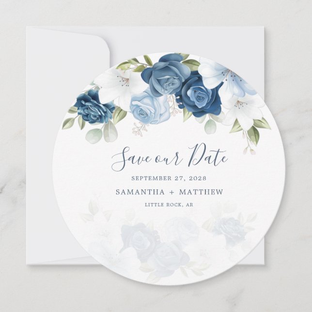 Elegant Script Watercolor Flowers Save our Date (Front)
