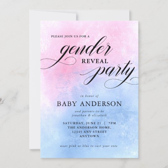 Elegant Script Watercolor Gender Reveal Party Invitation | Zazzle.com