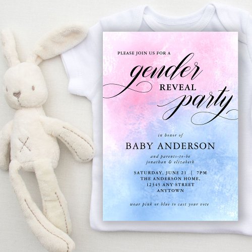 Elegant Script Watercolor Gender Reveal Party Invitation