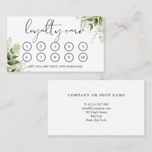 Elegant Script Watercolor Greenery Floral Loyalty Card