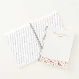 Elegant Script|Watercolor Hearts|Off-White & Gold Notebook