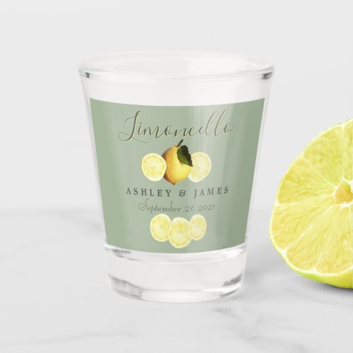 Elegant Script Watercolor Lemon Wedding Limoncello Shot Glass