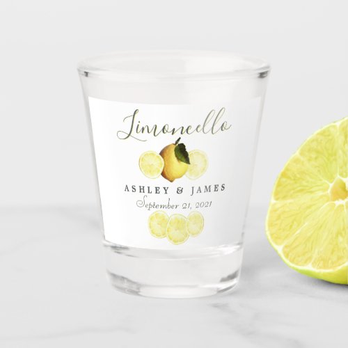 Elegant Script Watercolor Lemon Wedding Limoncello Shot Glass