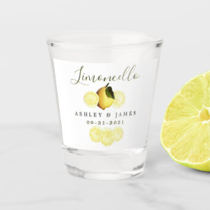 Elegant Script Watercolor Lemon Wedding Limoncello Shot Glass