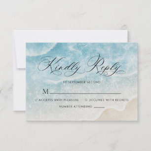 Elegant Script Watercolor Ocean Beach Wedding RSVP Card