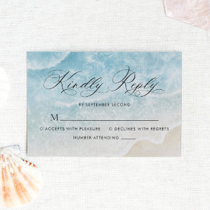 Elegant Script Watercolor Ocean Beach Wedding RSVP Card