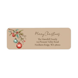 Elegant Script Watercolor Ornaments Christmas Label