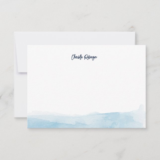Elegant Script Watercolor Personalized Note Card (Front)