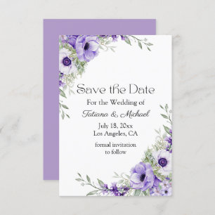elegant script watercolor purple floral botanical save the date
