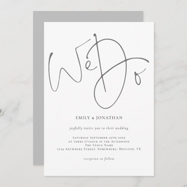 Elegant Script We Do Minimalist Gray Wedding Invitation (Front/Back)
