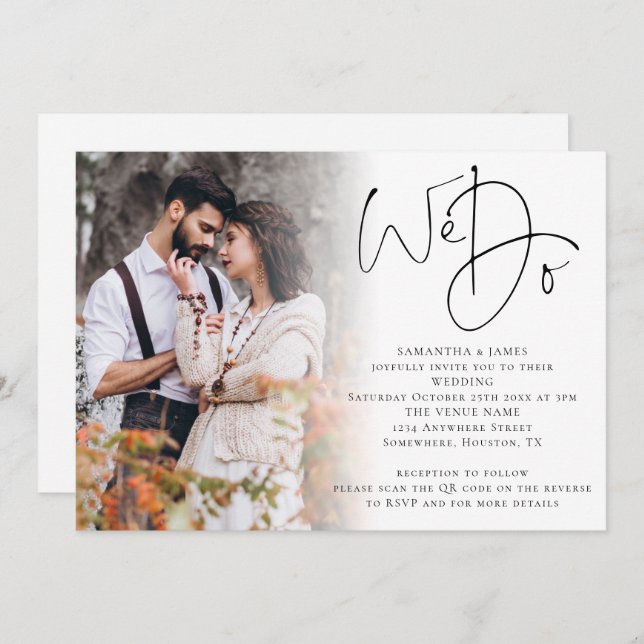 Elegant Script We Do Photo Overlay QR Code Wedding Invitation (Front/Back)