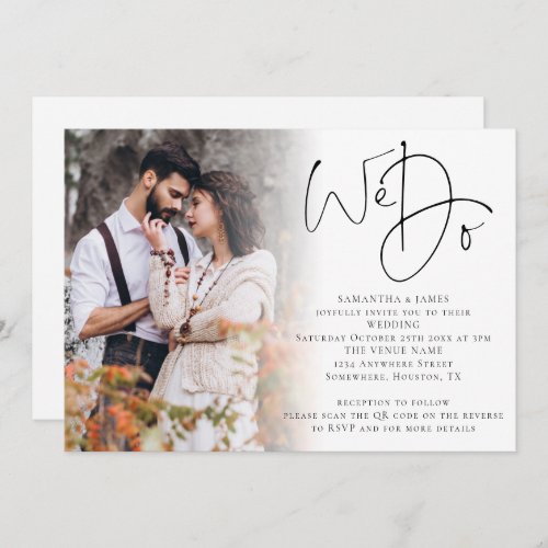 Elegant Script We Do Photo Overlay QR Code Wedding Invitation