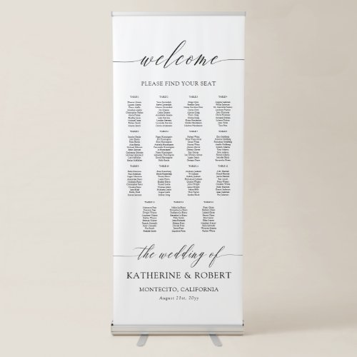 Elegant Script Wedding 15 Table Seating Chart Retractable Banner
