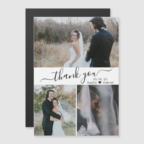 Elegant Script Wedding 3 Photo Collage Thank You
