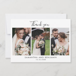 Elegant Script Wedding 3 Photos Thank You Note Card