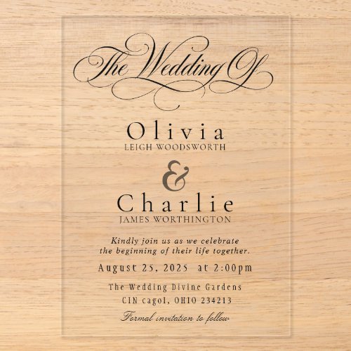 Elegant Script Wedding Acrylic Invitation