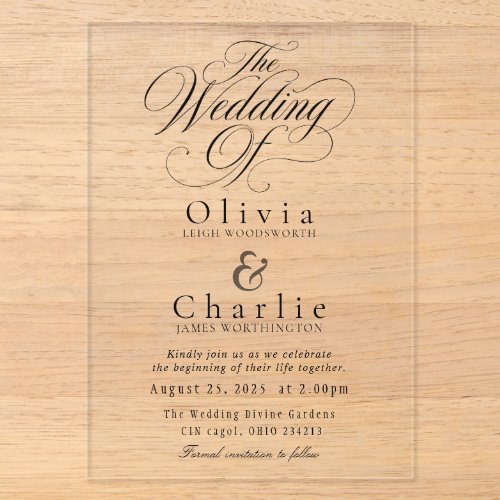 Elegant Script Wedding Acrylic Invitation