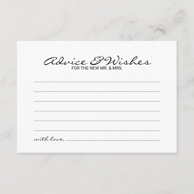 Elegant Script Wedding Advice and Wishes Card (Front)