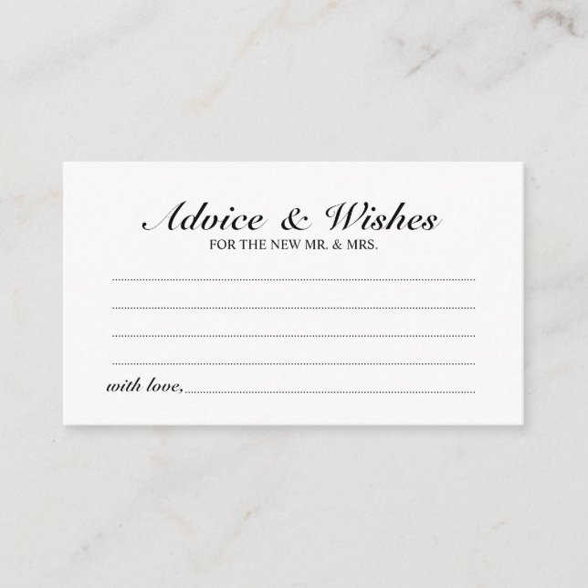 Elegant Script Wedding Advice and Wishes Card (Front)