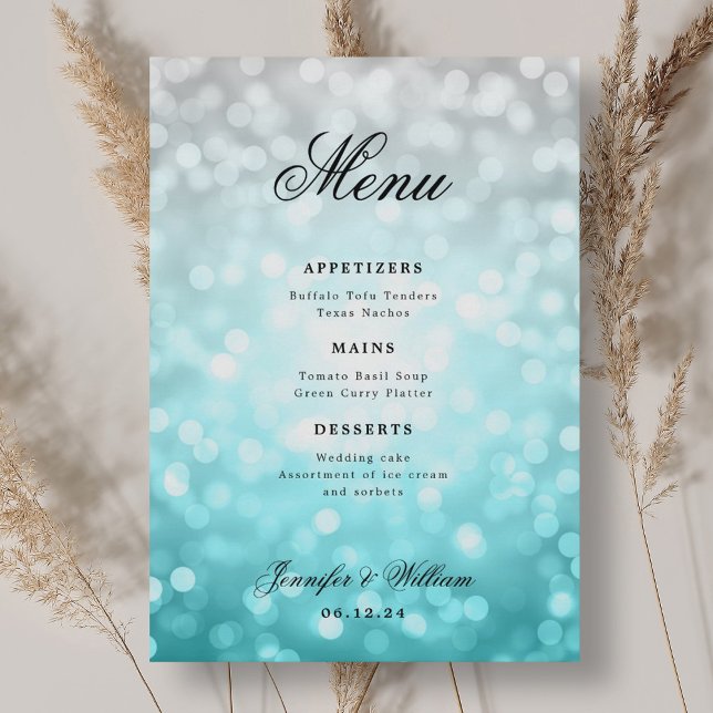 Elegant Script Wedding Beach Bokeh Lights  Menu (Elegant Script Wedding Beach Bokeh Lights Menu)