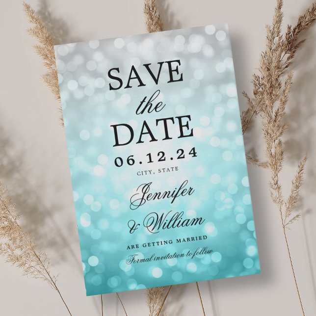 Elegant Script Wedding Beach Bokeh Lights  Save The Date (Elegant Script Wedding Beach Bokeh Lights Save The Date)