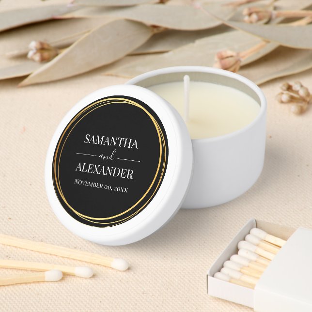 Elegant script wedding black white minimalist  mini candle favors (Insitu)