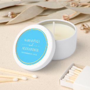 Elegant script wedding blue gold plain minimalist mini candle favors