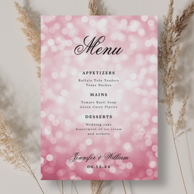Elegant Script Wedding Blush Pink Bokeh Lights  Menu (Elegant Script Wedding Blush Pink Bokeh Lights Menu)