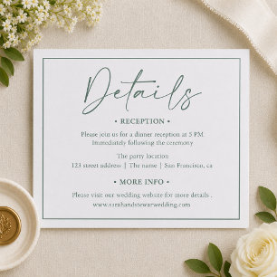 Elegant Script Wedding Calligraphy Details Letterpress Enclosure Card