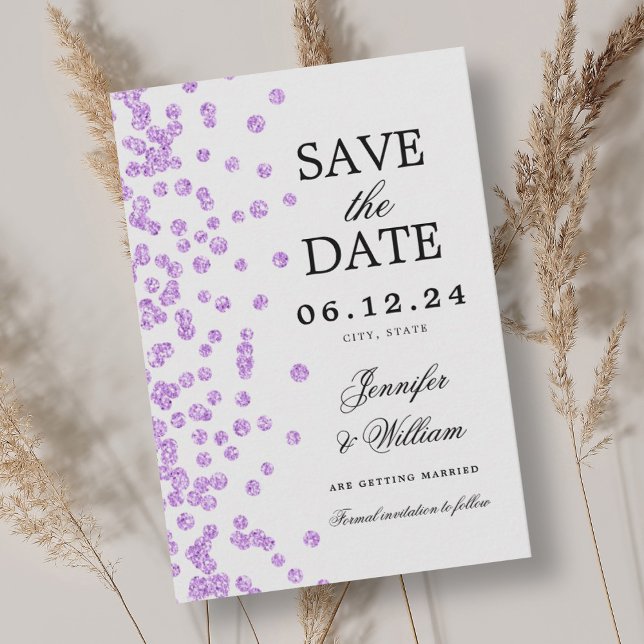 Elegant Script Wedding Confetti Purple  Save The Date (Elegant Script Wedding Confetti Purple Save The Date)