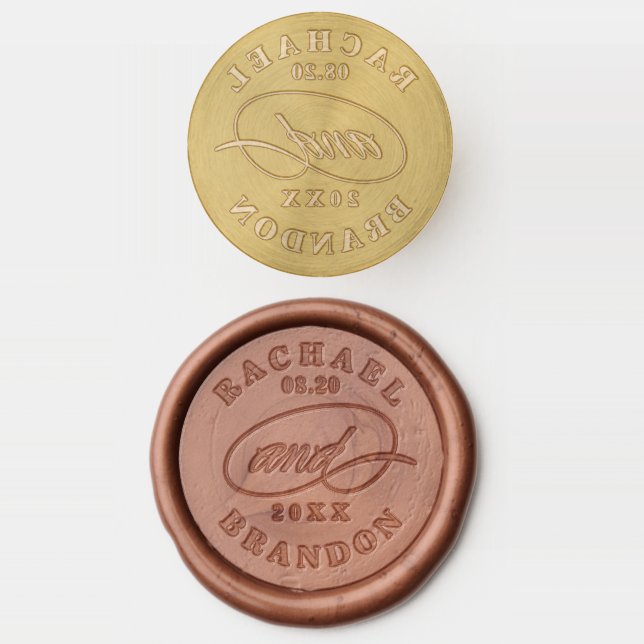 Elegant Script Wedding Couples Names Wax Seal Stamp (Stamped)