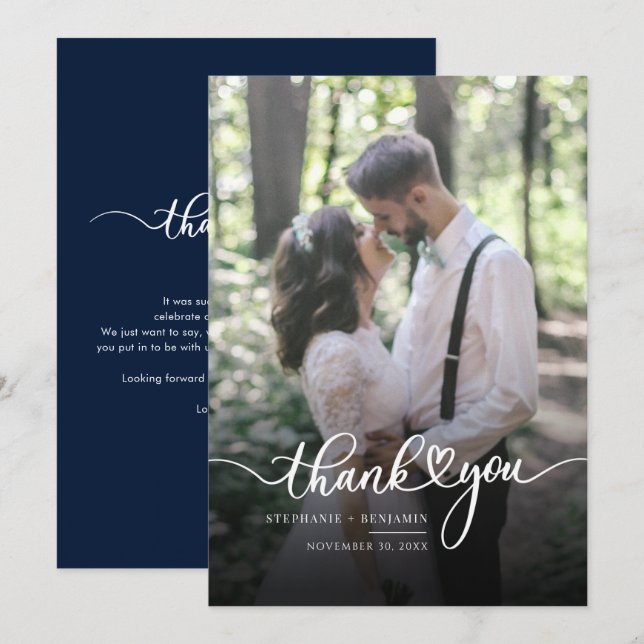Elegant Script Wedding Day Photo Thank You Card (Front/Back)