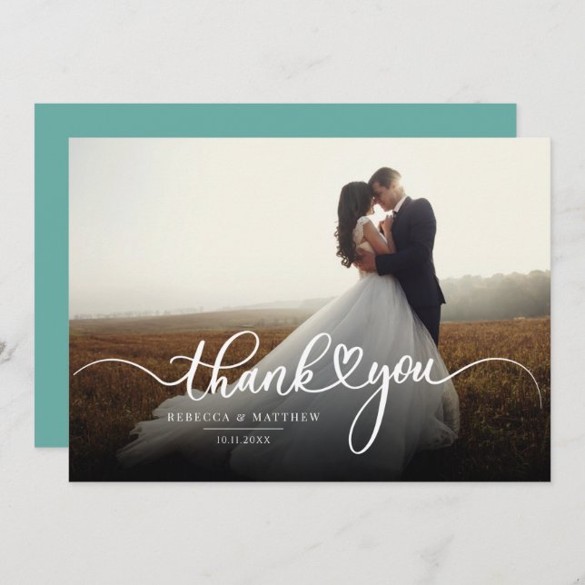 Elegant Script Wedding Day Photo Thank You Card (Front/Back)