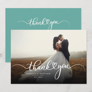 Elegant Script Wedding Day Photo Thank You Card