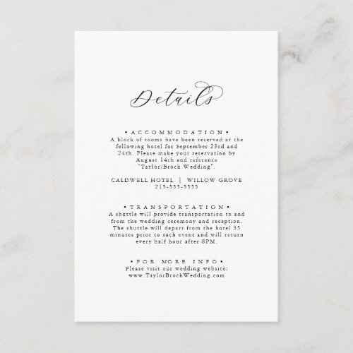 Elegant Script Wedding Details Enclosure Card