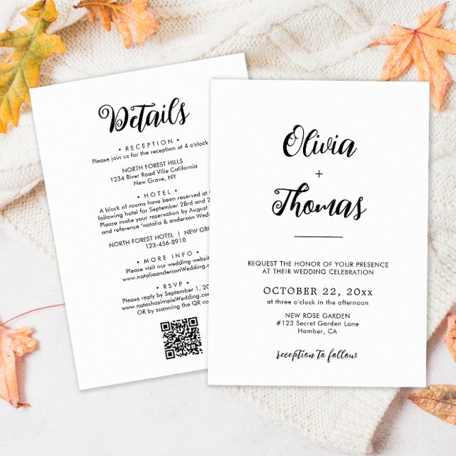 Elegant Script Wedding Details Qr Code & Invitation (Creator Uploaded)