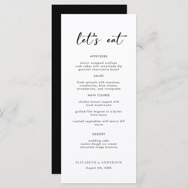 Elegant Script Wedding Dinner Menu Card (Front/Back)