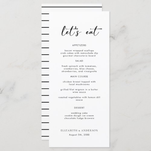 Elegant Script Wedding Dinner Menu Card