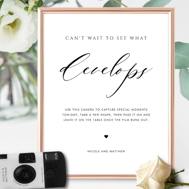 Elegant Script Wedding Disposable Camera Sign (Creator Uploaded)