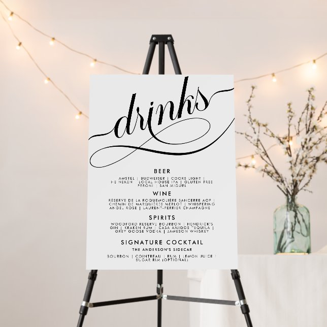 Elegant Script Wedding Drinks Bar Menu Poster (In Situ (Stand))